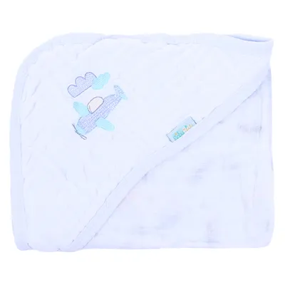 Toalha Com Capuz Baby Nice Soft Bordada Avião