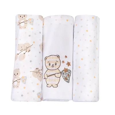 Kit Cueiro Baby Nice Rolinho Bordado Ursinho - 3 Peças Kit Cueiro Baby Nice Rolinho Bordado Ursinho - 3 Peças