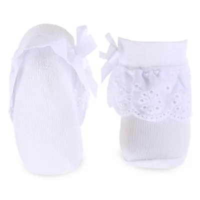 Kit Meia Bebê Baby Kids Bordado Inglês E Laço Com Tiara