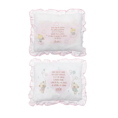 Travesseiro Bebê Papi Estampa Oração Com Babado