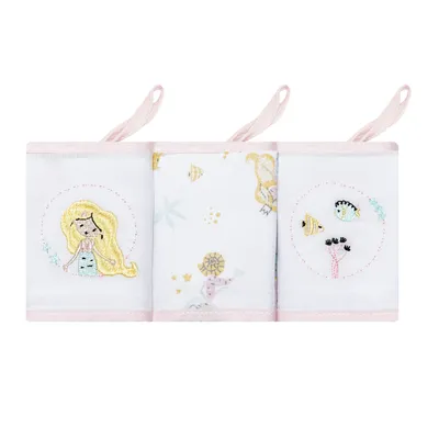 Kit Pano De Boca Papi Prendedor Bordado Sereia - 3 Peças