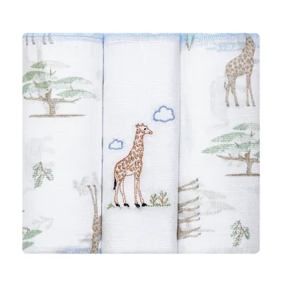 Kit Fralda Papi Bordado E Estampa Safari - 3 Peças