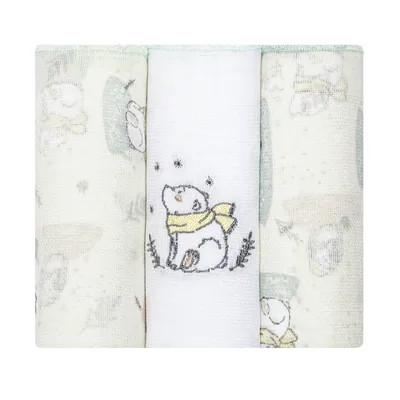 Kit Fralda Papi Bordado E Estampa Urso Polar - 3 Peças