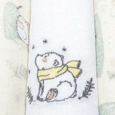 Kit Fralda Papi Bordado E Estampa Urso Polar - 3 Peças