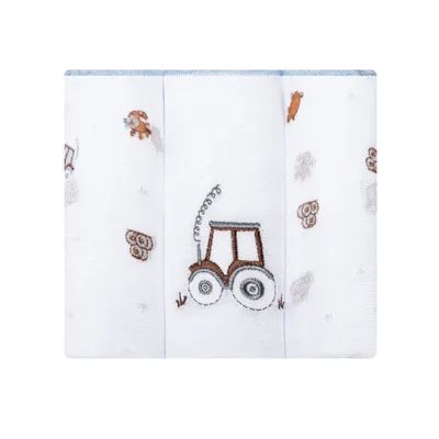 Kit Fralda Papi Bordado E Estampa Fazenda - 3 Peças