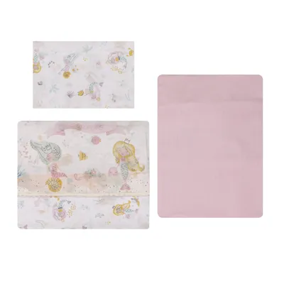 Jogo Lençol Berço Americano Papi Estampa Sereia - 3 Peças Jogo Lençol Berço Americano Papi Estampa Sereia - 3 Peças