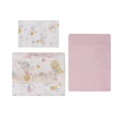 Jogo Lençol Berço Americano Papi Estampa Sereia - 3 Peças Jogo Lençol Berço Americano Papi Estampa Sereia - 3 Peças