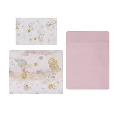 Jogo Lençol Berço Americano Papi Estampa Sereia - 3 Peças Jogo Lençol Berço Americano Papi Estampa Sereia - 3 Peças