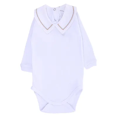 Body Manga Longa Bebê Beka Gola Bordada Linhas