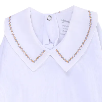 Body Manga Longa Bebê Beka Gola Bordada Linhas