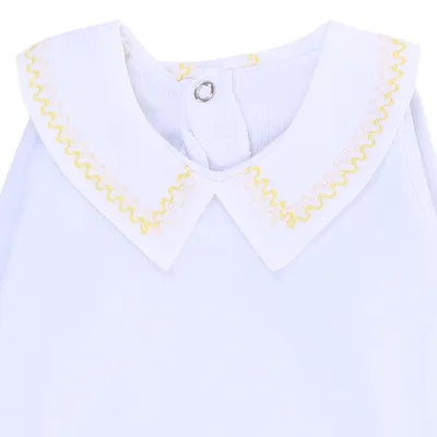 Body Manga Longa Bebê Beka Gola Bordada Linhas Onduladas