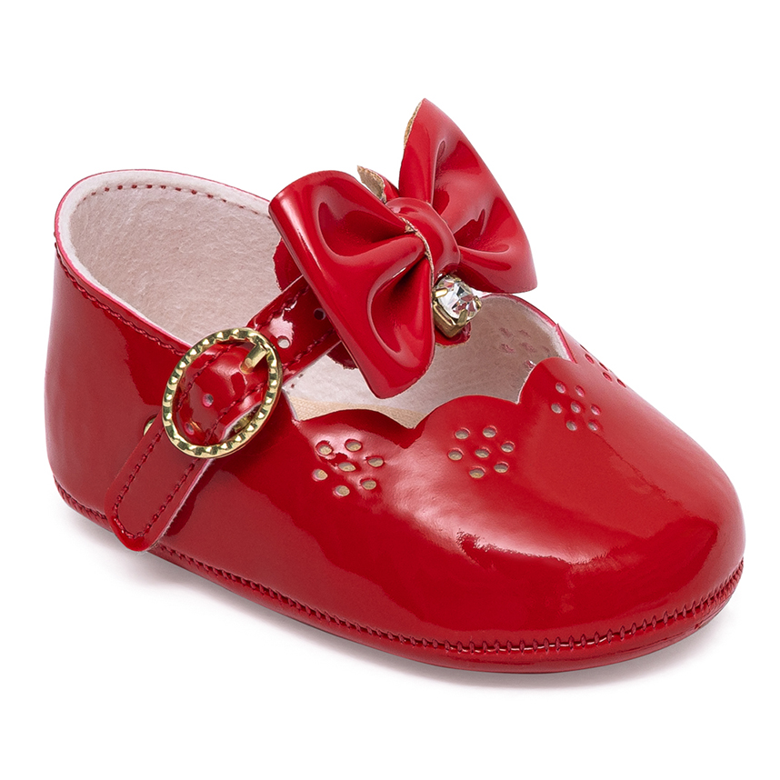 Sapato Bebê Pimpolho Verniz Com Laço E Strass Fivela Fase