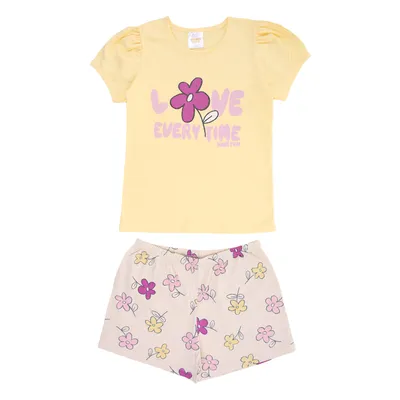 Pijama Curto Infantil Have Fun Meia Malha Estampa Flor