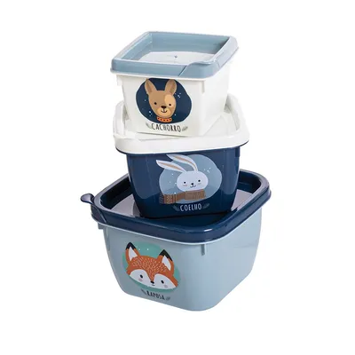 Kit Potes Plasútil Conect Decorado Bichinhos - 3 Peças Kit Potes Plasútil Conect Decorado Bichinhos - 3 Peças