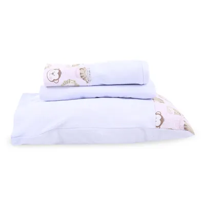 Jogo Lençol Berço Americano Art Bebê Malha Estampado - 3 Peças Jogo Lençol Berço Americano Art Bebê Malha Estampado - 3 Peças