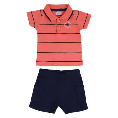 Conjunto Bebê Brandili Polo Listras Com Aplique Tubarão