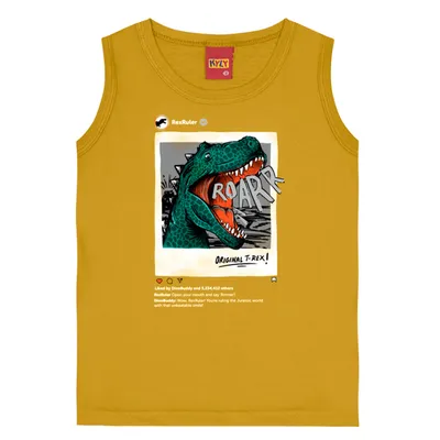 Camiseta Regata Kyly Meia Malha Estampa Dinossauro T-Rex