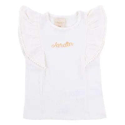 Blusa Infantil Angerô Bordado Mangas Babado Com Pompom