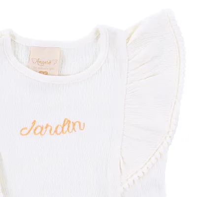 Blusa Infantil Angerô Bordado Mangas Babado Com Pompom