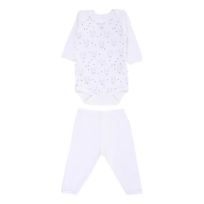 Conjunto Bebê Junkes Body Longo Canelado Estampa Coelho