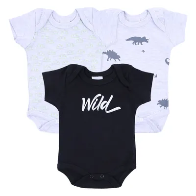 Kit Body Manga Curta Bebê Junkes Suedine Estampado - 3 Peças