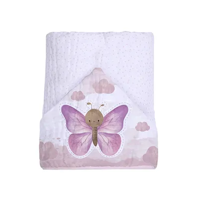 Toalha Com Capuz Papi Felpa Estampa Borboleta Toalha Com Capuz Papi Felpa Estampa Borboleta