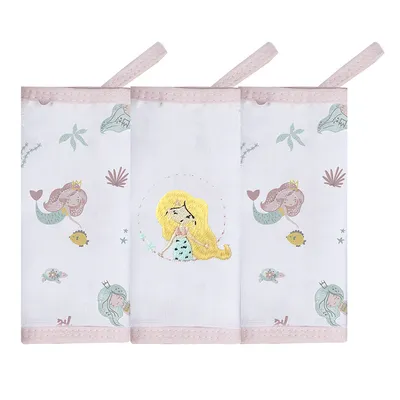 Kit Pano De Boca Papi Bordado Com Prendedor Sereia - 3 Peças