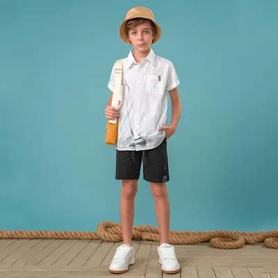 Conjunto Infantil Lamon Camisa Tricoline E Bermuda Sarja