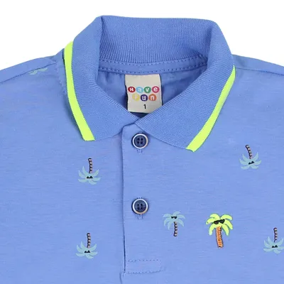 Camiseta Infantil Have Fun Polo Meia Malha Estampa Coqueiros