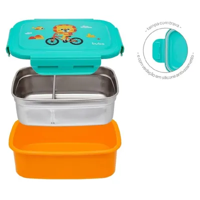 Bentô Box Buba Lancheira E Marmita Aço Inox Zoo Leão Bentô Box Buba Lancheira E Marmita Aço Inox Zoo Leão