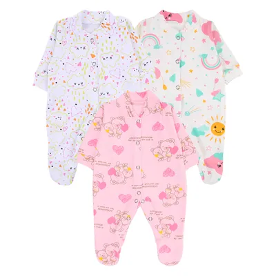 Kit Macacão Longo Prematuro Top Chot Estampado - 3 Peças