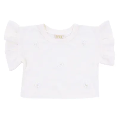 Blusa Infantil Milli&Nina Em Cotton Aplique Flores E Pérolas Blusa Infantil Milli&Nina Em Cotton Aplique Flores E Pérolas