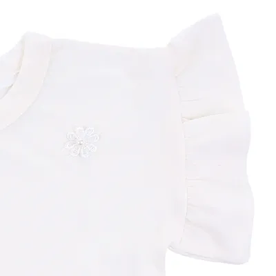 Blusa Infantil Milli&Nina Em Cotton Aplique Flores E Pérolas Blusa Infantil Milli&Nina Em Cotton Aplique Flores E Pérolas