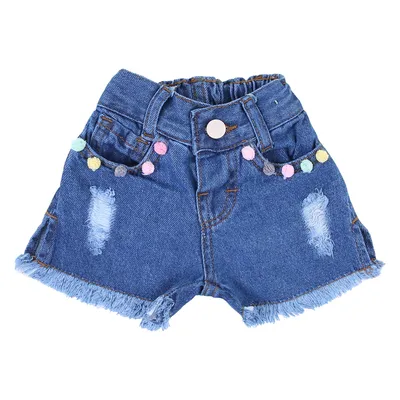 Short Jeans Infantil Oznes Detalhe Pompom E Barra Desfiada Short Jeans Infantil Oznes Detalhe Pompom E Barra Desfiada