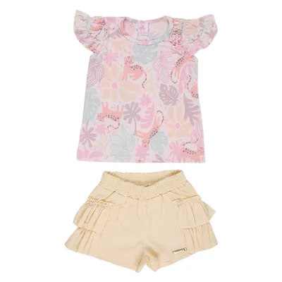 Conjunto Infantil Caracoles Blusa Estampada E Short Babados