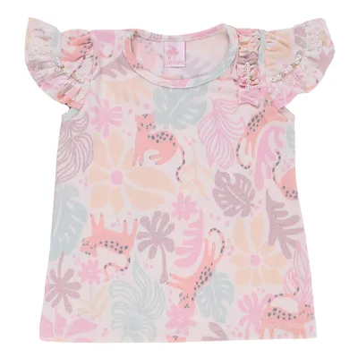 Conjunto Infantil Caracoles Blusa Estampada E Short Babados