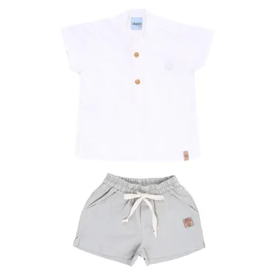 Conjunto Bebê Caracoles Bata Botões E Bermuda Básica