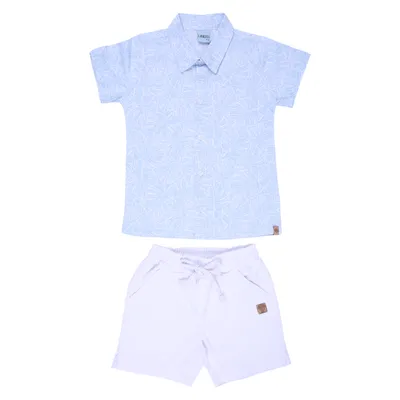 Conjunto Juvenil Caracoles Camisa Curta Folhas E Bermuda