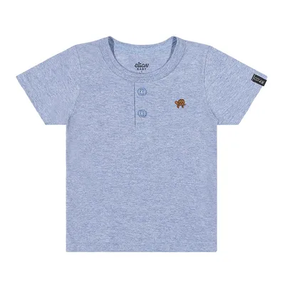 Camiseta Bebê Elian Malha Mescla Com Botão Decorativo