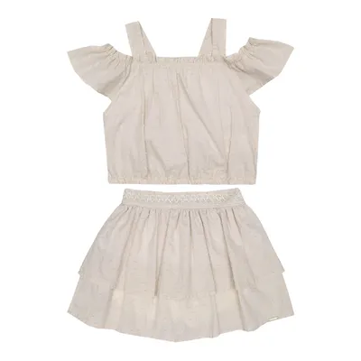Conjunto Infantil Paraiso Cropped Jacquard E Saia Com Short