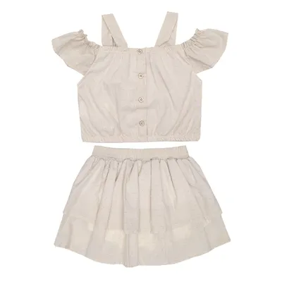 Conjunto Infantil Paraiso Cropped Jacquard E Saia Com Short