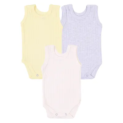 Kit Body Regata Bebê Pop Cute Suedine Básico - 3 Peças Kit Body Regata Bebê Pop Cute Suedine Básico - 3 Peças