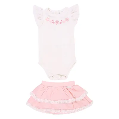 Conjunto Bebê Kiki Body Bordado E Saia Renda Jacquard