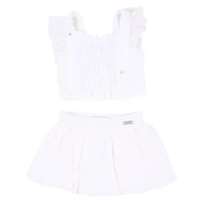 Conjunto Infantil Kiki Blusa Franzida E Saia Renda Jacquard