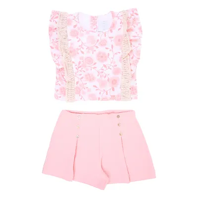 Conjunto Infantil Kiki Blusa Flores E Short Jacquard