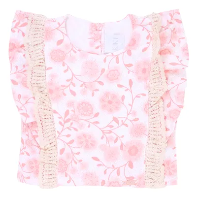 Conjunto Infantil Kiki Blusa Flores E Short Jacquard