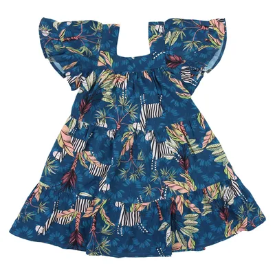 Vestido Infantil Kookabu Estampado Com Babados Nas Mangas Vestido Infantil Kookabu Estampado Com Babados Nas Mangas