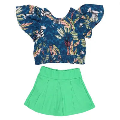 Conjunto Infantil Kookabu Blusa Estampa E Short Saia Pregas