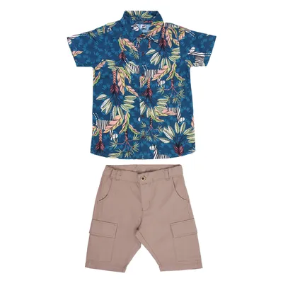Conjunto Infantil Kookabu Camisa Estampa E Bermuda Sarja
