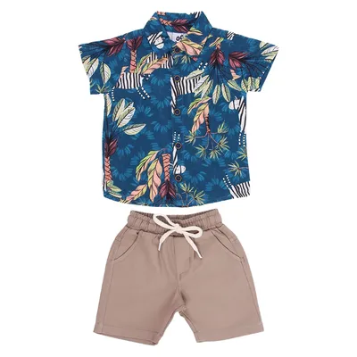 Conjunto Bebê Kookabu Camisa Estampa E Bermuda Sarja